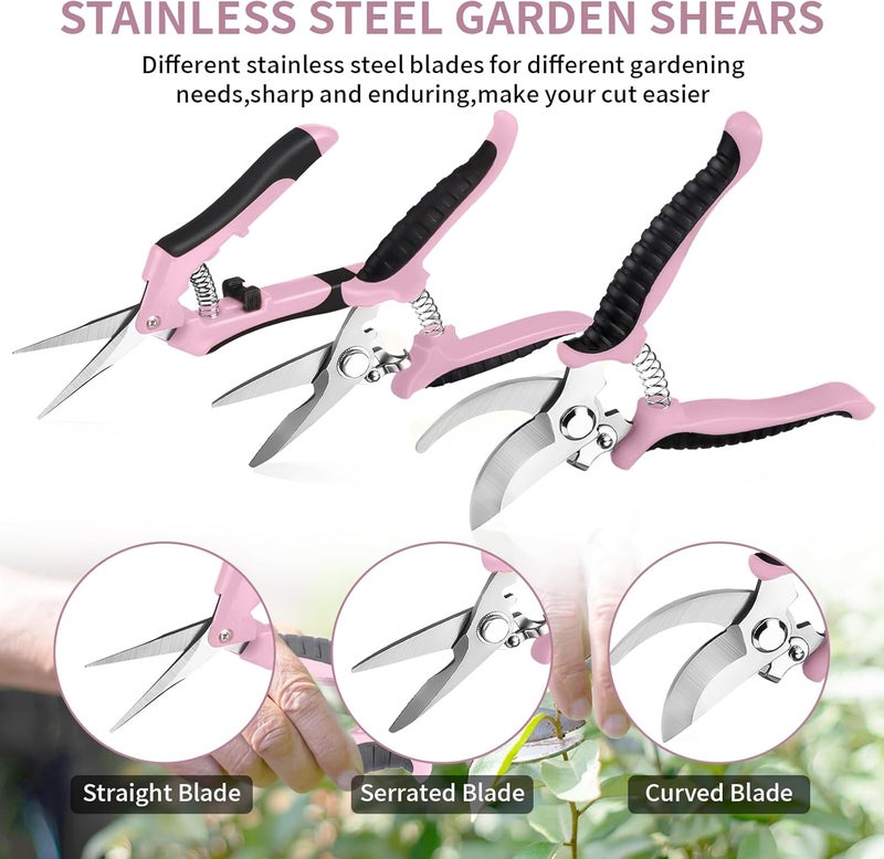 Drametic+ 3 Pack Garden Pruning Shears, Stainless Steel Shears, Gardening Shears Scissors Pruning Shears for Gardening Tools (3PCS Pink and Black) - Image 4